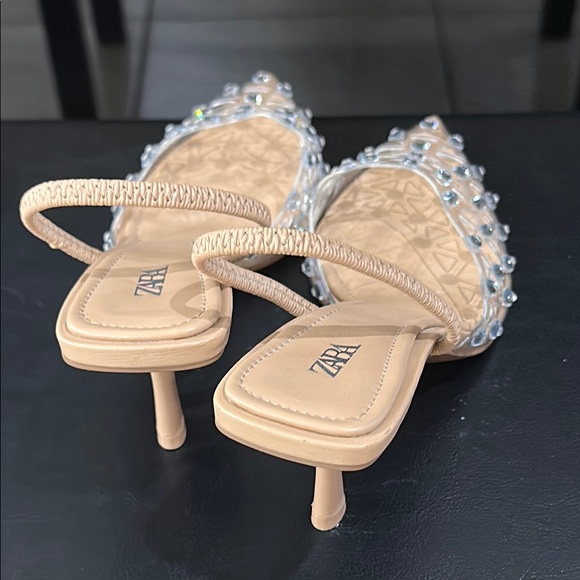 Zara Women's Beige and Silver Crystal Heels - Picture 6 of 6